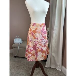 Liz&Co. Floral A-Line Knee Length Skirt Cotton Blend Pink Orange Size 6